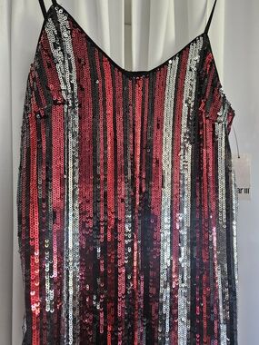 Bar III Red, Black & Silver Sequin Mini Slip Party Dress